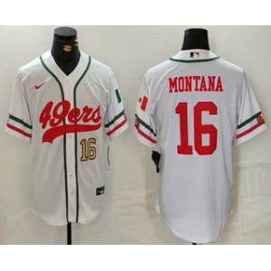 Men's San Francisco 49ers #16 Joe Montana Number White Mexico Cool Base Stitched Baseball Jersey