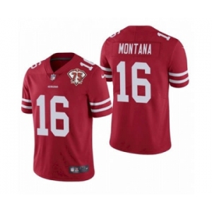 Men's San Francisco 49ers #16 Joe Montana Red 2021 75th Anniversary Vapor Untouchable Limited Stitched Football Jersey