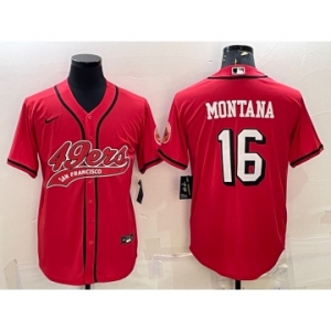 Men's San Francisco 49ers #16 Joe Montana Red Color Rush With Patch Cool Base Stitched Baseball Jersey