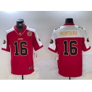 Men's San Francisco 49ers #16 Joe Montana Red Gold FUSE Gate Bridge Patch Vapor Limited Stitched Jersey