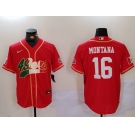 Men's San Francisco 49ers #16 Joe Montana Red With Patch Cool Base Stitched Baseball Jersey