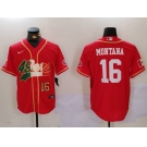 Men's San Francisco 49ers #16 Joe Montana Red With Patch Cool Base Stitched Baseball Jerseys