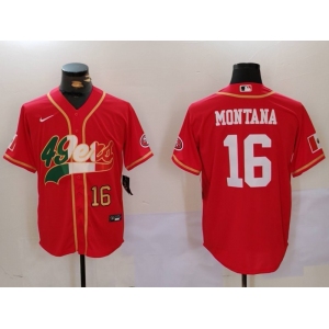 Men's San Francisco 49ers #16 Joe Montana Red With Patch Cool Base Stitched Baseball Jerseys