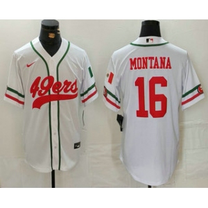 Men's San Francisco 49ers #16 Joe Montana White Mexico Cool Base Stitched Baseball Jersey