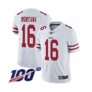 Men's San Francisco 49ers #16 Joe Montana White Vapor Untouchable Limited Player 100th Season Football Jersey