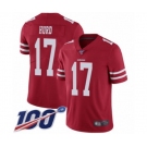 Men's San Francisco 49ers #17 Jalen Hurd Red Team Color Vapor Untouchable Limited Player 100th Season Football Jersey