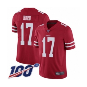 Men's San Francisco 49ers #17 Jalen Hurd Red Team Color Vapor Untouchable Limited Player 100th Season Football Jersey