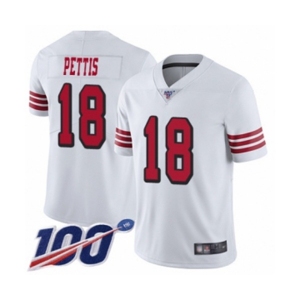 Men's San Francisco 49ers #18 Dante Pettis Limited White Rush Vapor Untouchable 100th Season Football Jersey