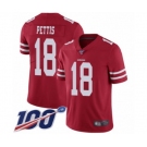 Men's San Francisco 49ers #18 Dante Pettis Red Team Color Vapor Untouchable Limited Player 100th Season Football Jersey