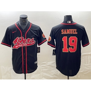 Men's San Francisco 49ers #19 Deebo Samuel Black Red With Patch Cool Base Stitched Baseball Jersey