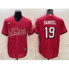 Men's San Francisco 49ers #19 Deebo Samuel Red Pinstripe Color Rush With Patch Cool Base Stitched Baseball Jersey