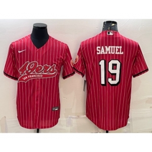 Men's San Francisco 49ers #19 Deebo Samuel Red Pinstripe Color Rush With Patch Cool Base Stitched Baseball Jersey