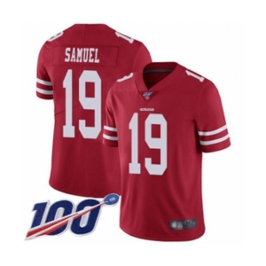 Men's San Francisco 49ers #19 Deebo Samuel Red Team Color Vapor Untouchable Limited Player 100th Season Football Jersey