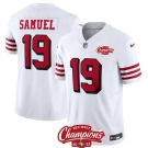 Men's San Francisco 49ers #19 Deebo Samuel White 2023 F.U.S.E. NFC West Champions Patch Alternate Football Stitched Jersey