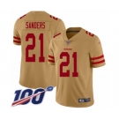 Men's San Francisco 49ers #21 Deion Sanders Limited Gold Inverted Legend 100th Season Football Jersey