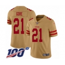 Men's San Francisco 49ers #21 Frank Gore Limited Gold Inverted Legend 100th Season Football Jersey