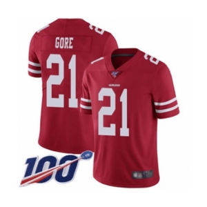 Men's San Francisco 49ers #21 Frank Gore Red Team Color Vapor Untouchable Limited Player 100th Season Football Jersey