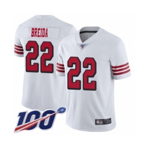 Men's San Francisco 49ers #22 Matt Breida Limited White Rush Vapor Untouchable 100th Season Football Jersey