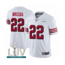 Men's San Francisco 49ers #22 Matt Breida Limited White Rush Vapor Untouchable Super Bowl LIV Bound Football Jersey