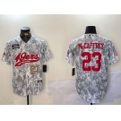 Men's San Francisco 49ers #23 Christian McCaffrey Arctic Camo 2024 Salute to Service Stitched Baseball Jerseys