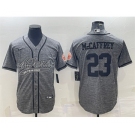 Men's San Francisco 49ers #23 Christian McCaffrey Gray With Patch Cool Base Stitched Baseball Jersey