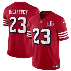 Men's San Francisco 49ers #23 Christian McCaffrey New Red 2024 F.U.S.E. Super Bowl LVIII Patch Vapor Untouchable Limited Football Stitched Jersey