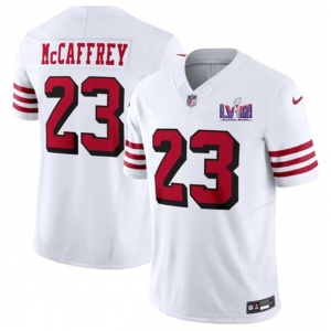 Men's San Francisco 49ers #23 Christian McCaffrey New White 2024 F.U.S.E. Super Bowl LVIII Patch Vapor Untouchable Limited Football Stitched Jersey