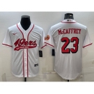 Men's San Francisco 49ers #23 Christian McCaffrey New White With Patch Cool Base Stitched Baseball Jersey