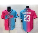 Men's San Francisco 49ers #23 Christian McCaffrey Pink Blue Limited Stitched Baseball Jersey