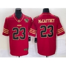 Men's San Francisco 49ers #23 Christian McCaffrey Red 75th Patch Golden Edition Stitched Nike Limited Jersey