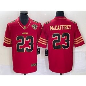 Men's San Francisco 49ers #23 Christian McCaffrey Red 75th Patch Golden Edition Stitched Nike Limited Jersey