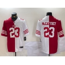 Men's San Francisco 49ers #23 Christian McCaffrey Red White Split Vapor Limited Stitched Jersey