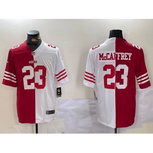 Men's San Francisco 49ers #23 Christian McCaffrey Red White Split Vapor Limited Stitched Jersey