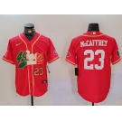 Men's San Francisco 49ers #23 Christian McCaffrey Red With Patch Cool Base Stitched Baseball Jerseys