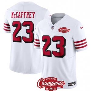 Men's San Francisco 49ers #23 Christian McCaffrey White 2023 F.U.S.E. NFC West Champions Patch Alternate Football Stitched Jersey