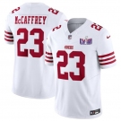 Men's San Francisco 49ers #23 Christian McCaffrey White 2024 F.U.S.E. Super Bowl LVIII Patch Vapor Untouchable Limited Football Stitched Jersey