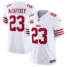 Men's San Francisco 49ers #23 Christian McCaffrey White 2025 F.U.S.E. With 2-Star C Patch Vapor Untouchable Limited Stitched Football Jersey
