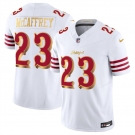 Men's San Francisco 49ers #23 Christian McCaffrey White Gold 2025 F.U.S.E. “Rivalries” Vapor Limited Football Stitched Jersey