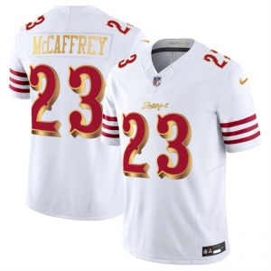 Men's San Francisco 49ers #23 Christian McCaffrey White Gold 2025 F.U.S.E. “Rivalries” Vapor Limited Football Stitched Jersey