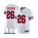 Men's San Francisco 49ers #26 Tevin Coleman Limited White Rush Vapor Untouchable Super Bowl LIV Bound Football Jersey