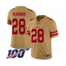 Men's San Francisco 49ers #28 Jerick McKinnon Limited Gold Inverted Legend 100th Season Football Jersey