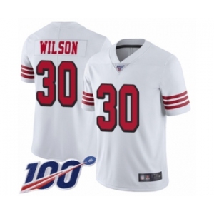 Men's San Francisco 49ers #30 Jeff Wilson Limited White Rush Vapor Untouchable 100th Season Football Jersey