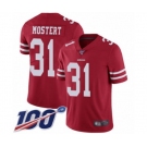 Men's San Francisco 49ers #31 Raheem Mostert Red Team Color Vapor Untouchable Limited Player 100th Season Football Jersey