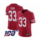 Men's San Francisco 49ers #33 Roger Craig Red Team Color Vapor Untouchable Limited Player 100th Season Football Jersey