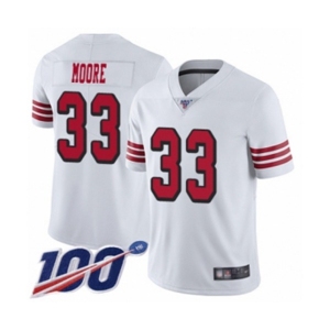 Men's San Francisco 49ers #33 Tarvarius Moore Limited White Rush Vapor Untouchable 100th Season Football Jersey