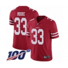 Men's San Francisco 49ers #33 Tarvarius Moore Red Team Color Vapor Untouchable Limited Player 100th Season Football Jersey