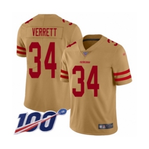 Men's San Francisco 49ers #34 Jason Verrett Limited Gold Inverted Legend 100th Season Football Jersey