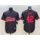 Men's San Francisco 49ers #42 Ronnie Lott Black Pinstripe With Patch Cool Base Stitched Baseball Jersey