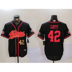 Men's San Francisco 49ers #42 Ronnie Lott Black With Patch Cool Base Stitched Baseball Jerseys