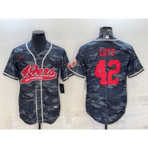 Men's San Francisco 49ers #42 Ronnie Lott Grey Camo With Patch Cool Base Stitched Baseball Jersey